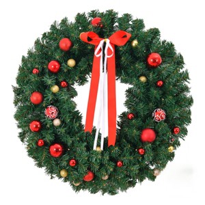 FURNIinspire Decorative Holiday Scene Props Outdoor Christmas Wreath 450 Branches PVC Bow Decoration Garland for Holiday, Green, 10"*36"*36" - 1 of 4