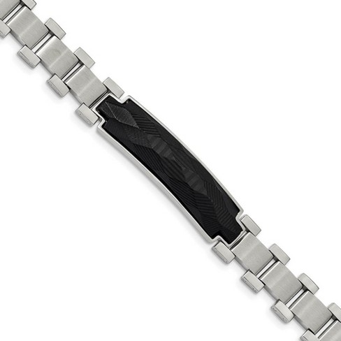 Black Bow Jewelry 11.5mm Stainless Steel & Carbon Fiber I.D. Link Bracelet, 8.25 Inch - image 1 of 4