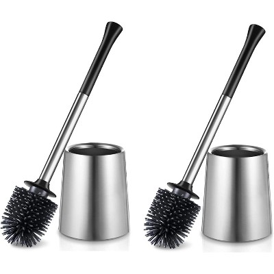 Toilet Bowl Brush Holder Set with Caddy, Stainless Steel Silicone Deep Cleaning Brush for Bathroom and RV