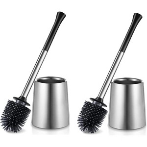 Toilet Bowl Brush Holder Set with Caddy, Stainless Steel Silicone Deep Cleaning Brush for Bathroom and RV - 1 of 4