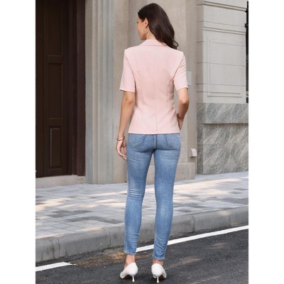 INSPIRE CHIC Women's Short Sleeve Notched Collar Lapel Open Front Business Work Casual Suit Blazer X-Small Pink — фото 3