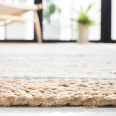 Ivory and Natural Handwoven Cotton Square Area Rug, 6' x 6'
