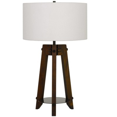 Walnut and White Tripod Table Lamp with 3-Way Switch