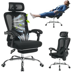 Mesh Ergonomic Office Chair with Footrest, Home Office Computer Desk Chair with Adjustable Headrest and Backrest, Comfortable Lumbar Support - 1 of 4