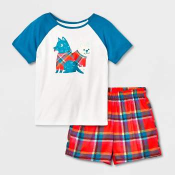 Girls' 2pc Plaid Dogs 2pc Short Sleeve Top and Shorts Pajama Set - Cat & Jack™ Cream