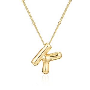 Bubble Letter Initial Necklace for Women, 14K Gold Plated Personalized Birthday Gift - 1 of 4
