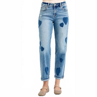 Women's Mid Rise Fit-friend Heart Shade Jeans - RISEN