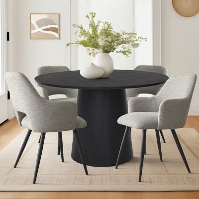 5-Piece Modern Dining Set ,46" Wood  Round Dining Table & Armrerst Dining Chairs with Comfy Paded for Dining Room-Tanpinhause