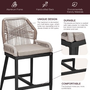 Outdoor Bar Stools Set of 2 - Counter Height 24" Rattan Chairs with Aluminum Frame, Weather-Resistant Backrest Stools for Patio, Garden & Kitchen - 1 of 4