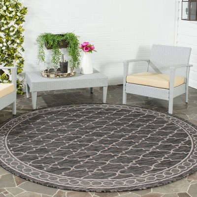 Elegant Non-Slip Black Synthetic 79" Round Area Rug