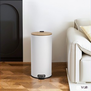 8 Gallon Step Trash Can with Bamboo Lid and Removal Inner Liner for Kitchen, Office, Living Room, Bathroom - 1 of 4