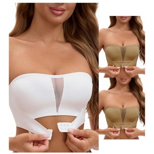 INSPIRE CHIC 3 Packs Women's Mesh Front Closure Push Up Wirefree Bandeau Strapless Breathable Tube Bras - 1 of 4
