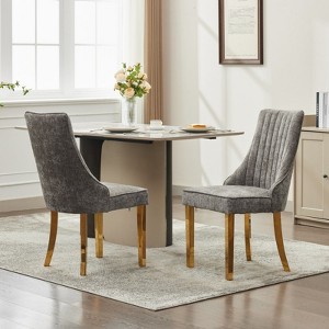 FONTOI Dining Chairs Set of 2 with Wide Seat, Comfy Upholstered Accent Chair with Curved Legs for Dining Room, Gray&Gold, 19.7"*37.6"*25.2" - 1 of 4