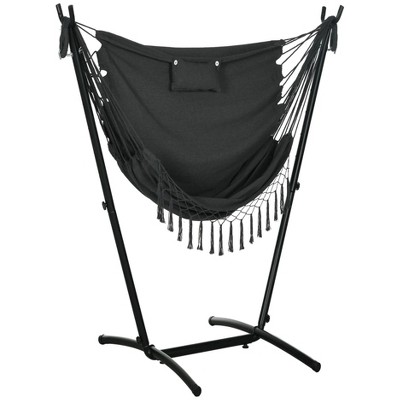 66.9"Outdoor Hammock Swing Hanging Lounge Chair with Side Pocket and Headrest, Dark Gray