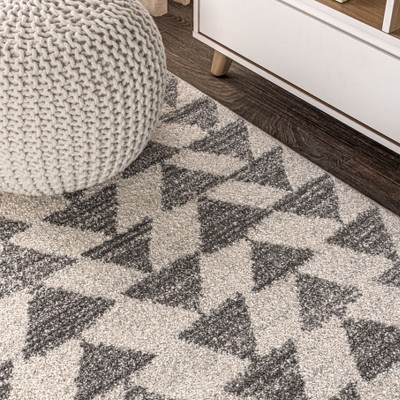 Handmade Moroccan Triangle Cream & Gray Synthetic Area Rug