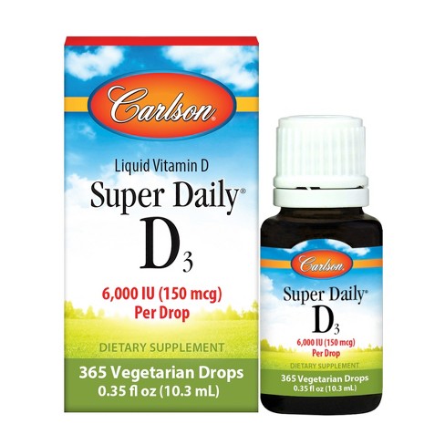 Carlson - Super Daily D3, 6000 IU (150 mcg) per Drop, Vitamin D Drops, Vegetarian, Unflavored - image 1 of 4