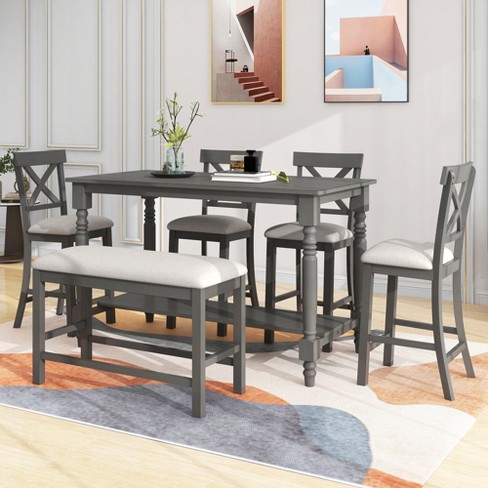 6 piece Counter Height Dining Table Set Table With 4 Chairs And 1