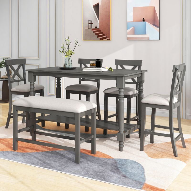 6-Piece Counter Height Dining Table Set Table with 4 Chairs and 1 Benchs - ModernLuxe, 1 of 12