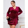 YesFashion Womens Plus Size Long Sleeve Velvet Mini Dress Wrap V Neck Ruched Bodycon Cocktail Party Club Dress - 2 of 4