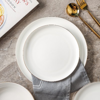Gabrielle 24-Piece White and Gold Bone China Dinnerware Set
