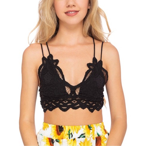 Anna Kaci Women s Floral Lace Bralette Crop Top Small Black