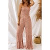 I AM A FASHION JUNKY Khaki Floral Spaghetti Straps Smocked Bodice Wide Leg Jumpsuit - 3 of 4