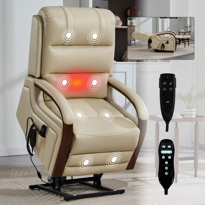 Dual Motor Infinite Position Lift Recliner Chair with Solid Wood Armrests, Heat Massage, and Heavy-Duty Motion Mechanism