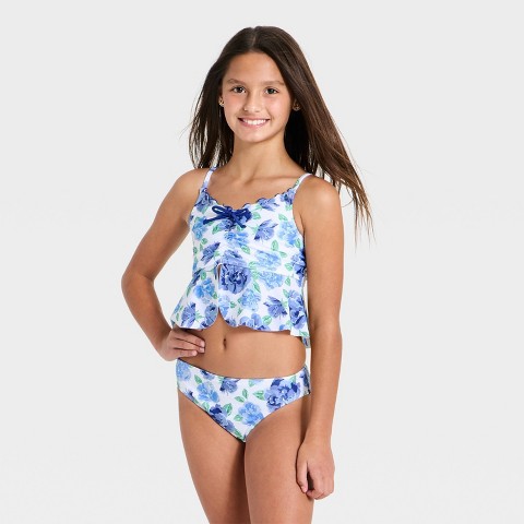 Детские купальники Art Class Girls' Rose Bush Tankini Set - art class™ True White/ Blue L