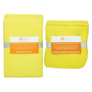 Ultra Absorbent Microfiber Waffle Kitchen Towel And Dish Cloth Set Lemon - Mu Kitchen, Yellow