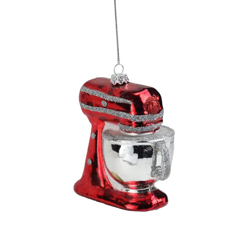 NORTHLIGHT 3.75" Kitchen Stand Mixer Appliance Christmas Glass Ornament - Red/Silver, 1 of 2