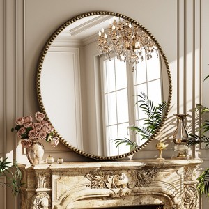 BEAUTYPEAK Round Wall Mirror 24"x24" Antique Beaded Resin Frame Vanity Mirror - 1 of 4
