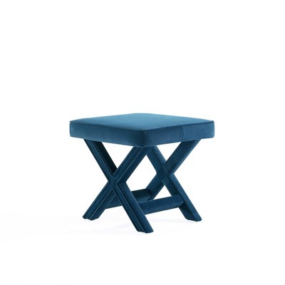Abigail Blue Velvet Upholstered X-Base Ottoman