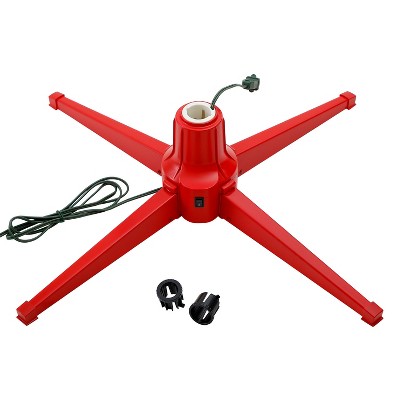 Home Heritage Electric Metal Rotating Christmas Tree Stand for 7 Foot Christmas Trees with Pole Adapters, Red