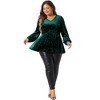 Agnes Orinda Women's Plus Size Elegant Shiny Gilding Metallic Stars Peplum V Neck Long Sleeve Velvet Blouse - 3 of 4