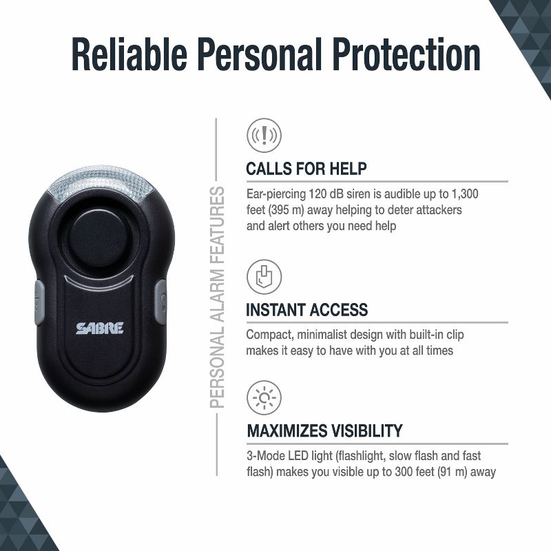 Sabre Personal Alarm with LED Light - Black, 3 of 10