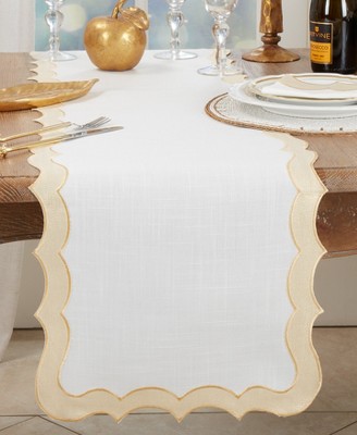 Gold and White Scallop Edge Polyester Table Runner
