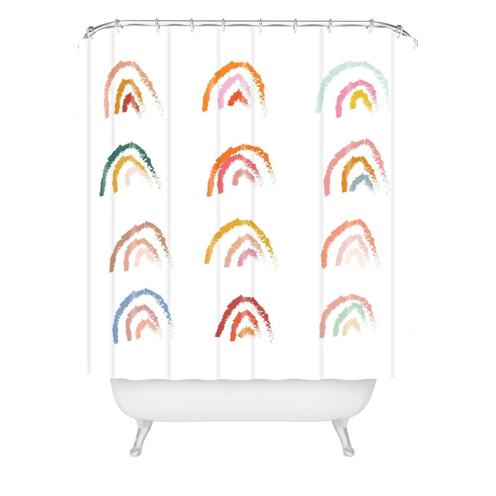Photos - Shower Curtain Lyman Creative Co. Rainbows Pastel  White - Deny Designs