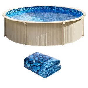 VEVOR 8-ft Round Above Ground Pool Liner, Overlap Pool Liners, Standard Gauge Vinyl, 48-to-54inch Wall Height, Blue - 1 of 4