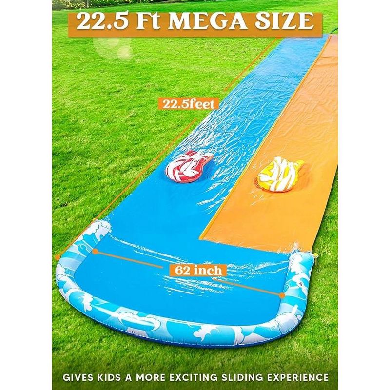 Syncfun 22.5ft Extra Large Lawn Water Slides (Double/Triple Lane), Summer Slip Waterslides Water Toy with Build in Sprinkler for Outdoor Water Fun for Kids, 2 of 13