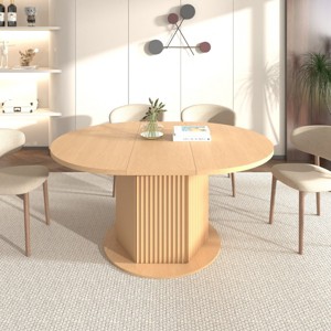 Farmhouse Extendable Pedestal Dining Table for 4-6, Modern Kitchen or Dining Room Table with Wood Grain Finish-The Pop Home - 1 of 4