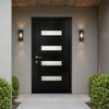 PexFix 36"x80" 4-Lite Exterior Frosted Glass Prehung Front Entry Door Primed Interior Fiberglass Entrance Door Black Right Hand Inswing w/ Vinyl Frame - 2 of 4