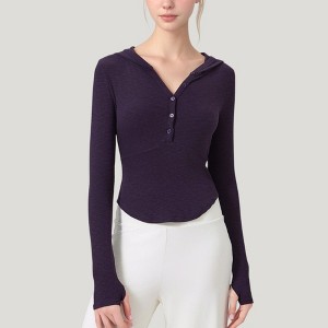 Anna-Kaci Active Women's Long Sleeve Henley Hoodie Activewear Top with Streamlined Fit and Lightweight Stretch Fabric - 1 of 4