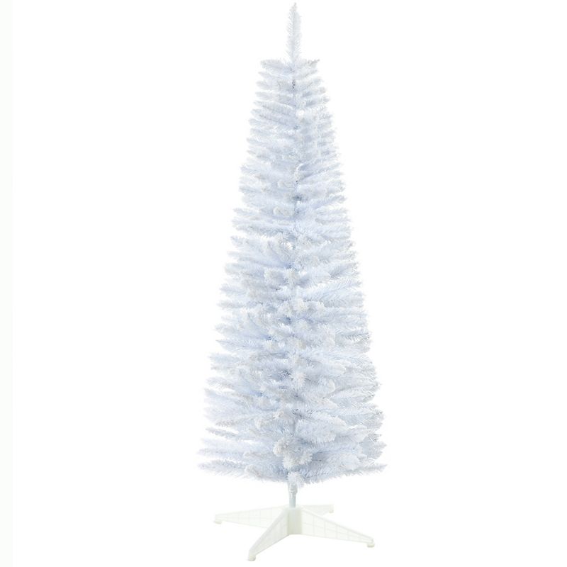 HOMCOM 5 FT Snow Flocked Artificial Pencil Christmas Tree, Slim Xmas Tree with Realistic Branches and Plastic Base Stand for Indoor Decoration White, 1 of 7