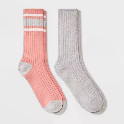 Women's 2pk Colorblock Ribbed Super Soft Crew Socks - Universal Thread™ Coral/Heather Gray 4-10