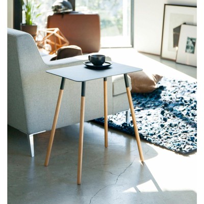 White Rectangular Steel and Wood Minimalist Side Table