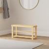 Create an Organized Entryway: 3-Tier Bamboo Shoe Bench with Built-in Seat - Space-Saving Storage Shelf - 3 of 4