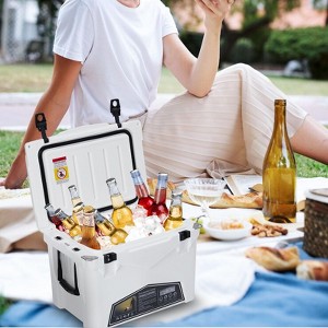 35 Quart Heavy Duty Portable Ice Cooler - Insulated Camping Cooler with Cup Holder, Fish Ruler & Bottle Openers for Beach, Boat & Picnics White - 1 of 4