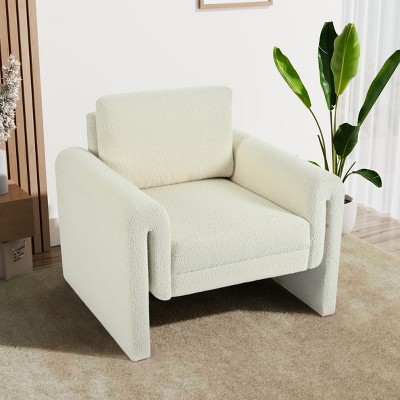 TOAOTBNBO Modern Accent Chair with Soft Cushion, Square Armchair Suitable for Sitting Room Boucle Fabric Upholstered Chair, Ivory