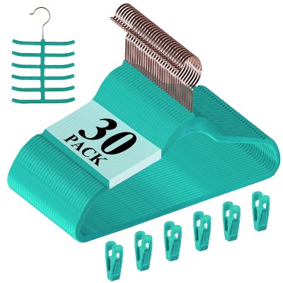 VECELO 25/30/50/60/100 pk Velvet Clothes Hangers Non Slip & Space-Saving Clothes Hangers with Finger Clips & Tie Rack 9 Color