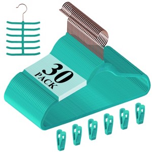 VECELO 30/50/60/100 pk Velvet Clothes Hangers Non Slip & Space-Saving Clothes Hangers with Finger Clips & Tie Rack 9 Color - 1 of 4